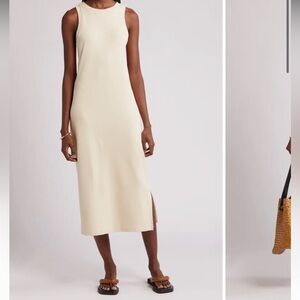 Nordstrom Stretch Pima Cotton Rib Knit Sleeveless Midi Dress Burnt Beige L